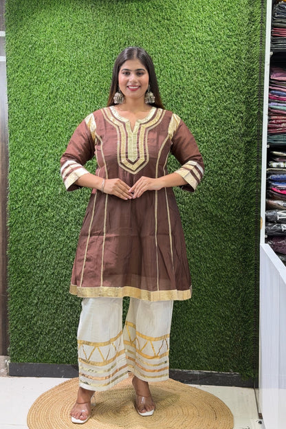 Mul Chanderi Gota Patti Work Tunic Kurta Palazzo Cord Set
