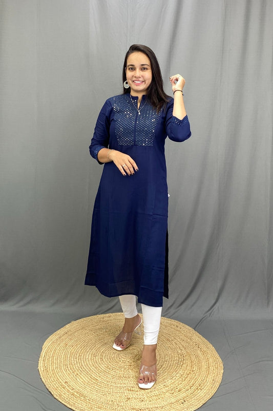 Rayon Kurti with Tikki Embroidery on Neckline, Lightweight Ethnic for Everyday