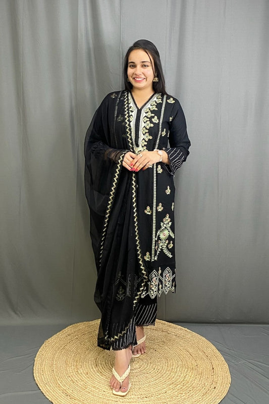 Pakistani Style Heavy Reyon Embroidered Suit Set with Lace Work & Chiffon Dupatta