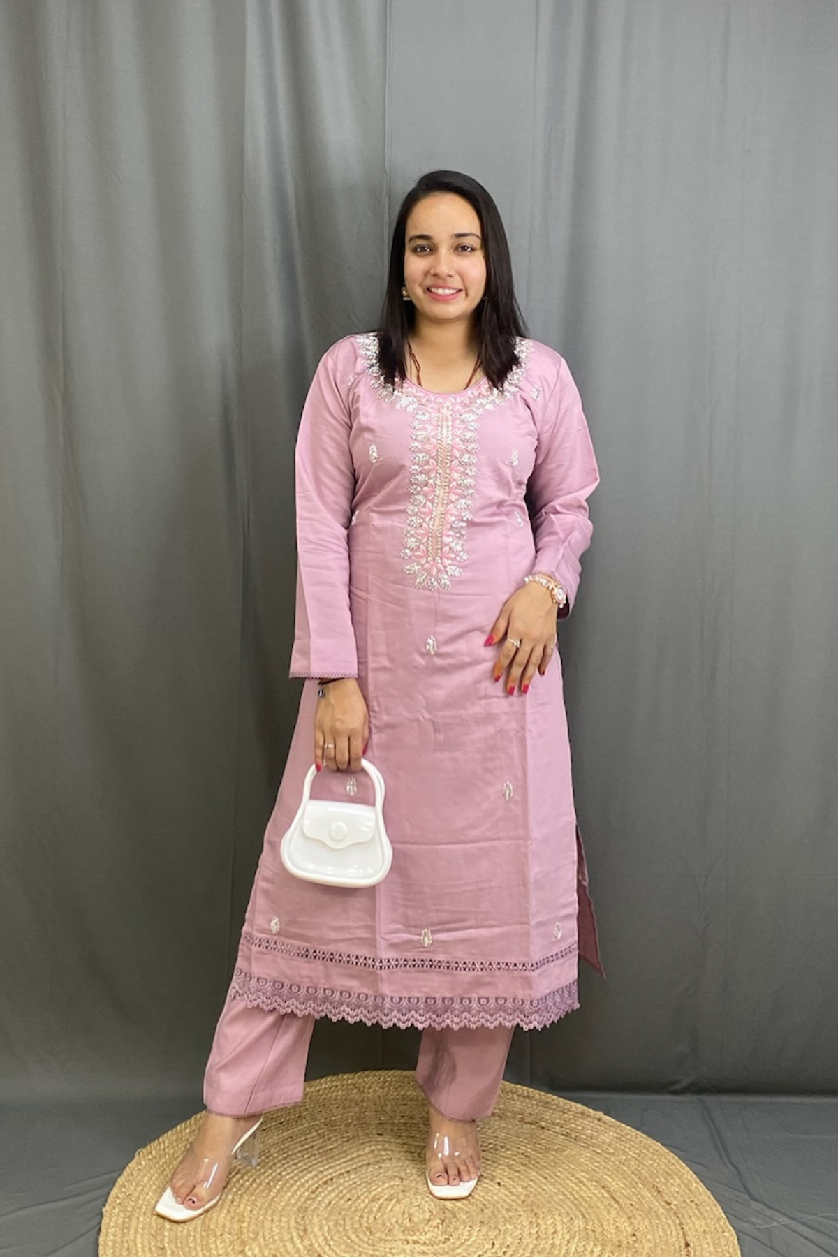 Elegant Modal Silk Suit Set with Intricate Embroidery, Lace Detailing & Chiffon Dupatta