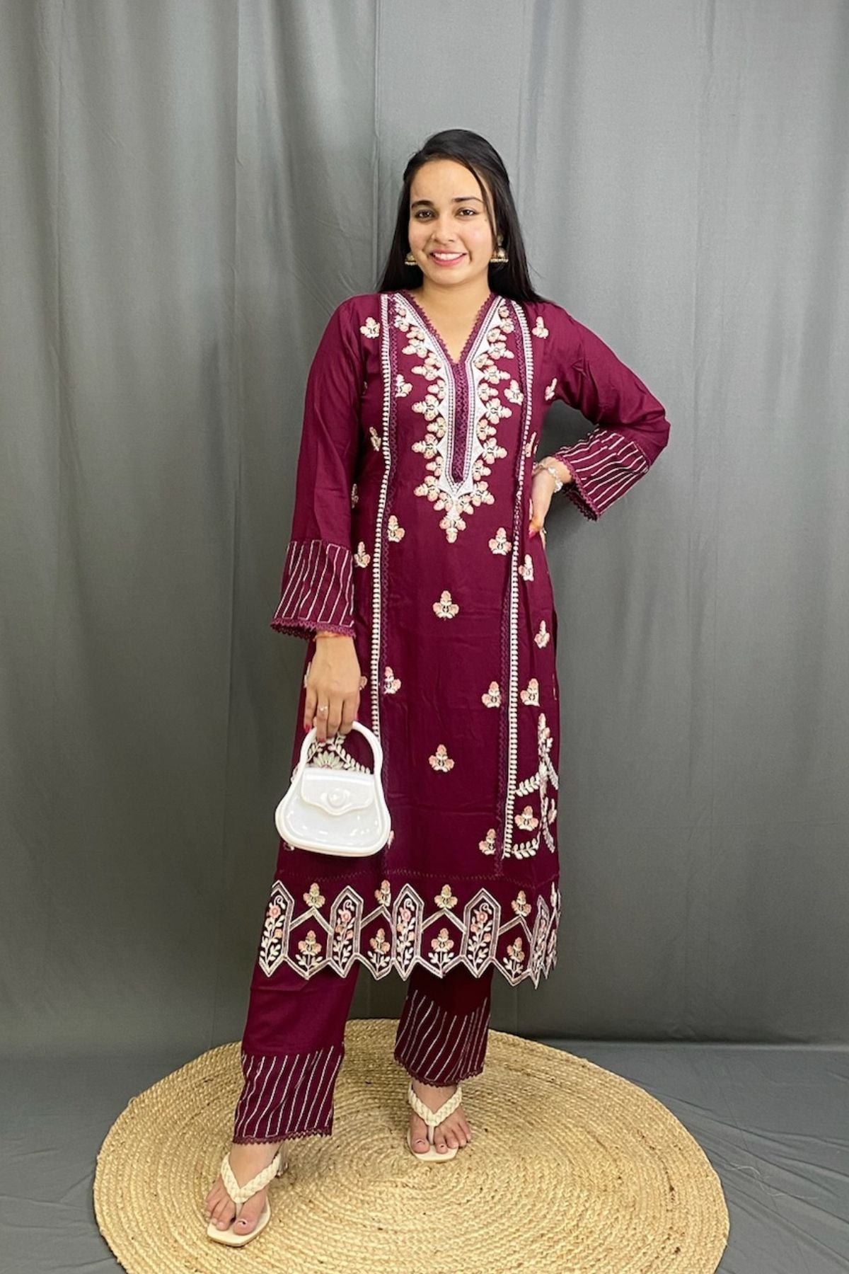 Pakistani Style Heavy Reyon Embroidered Suit Set with Lace Work & Chiffon Dupatta