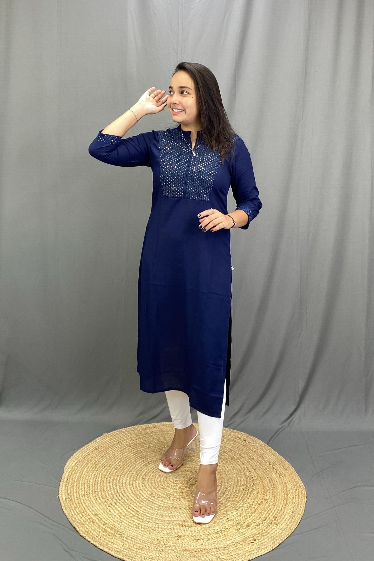 Rayon Kurti with Tikki Embroidery on Neckline, Lightweight Ethnic for Everyday